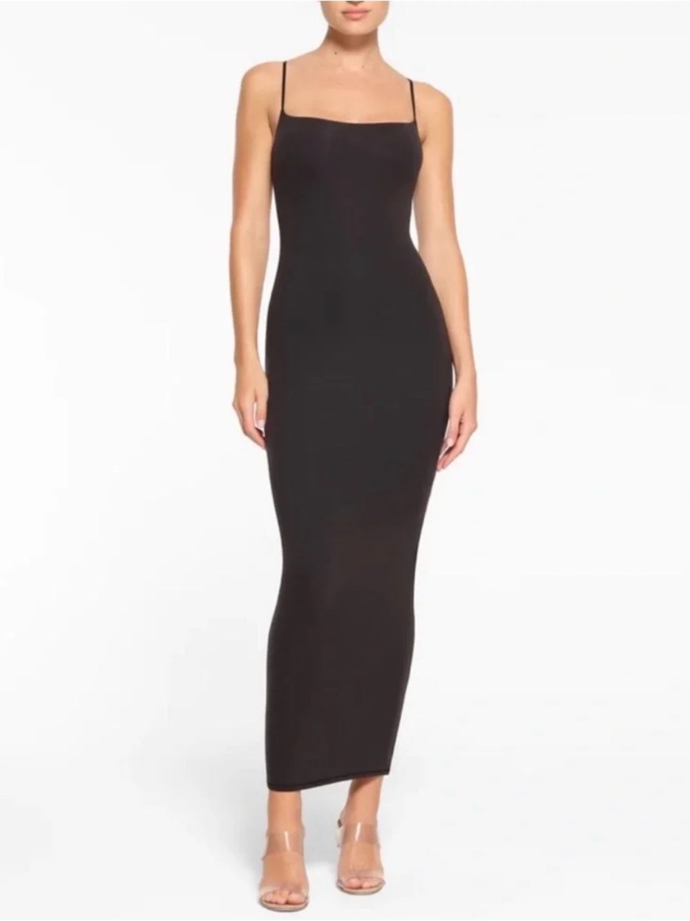 SKIMS Black Square-Neck Spaghetti-Strap Maxi Dress Fits Everybody